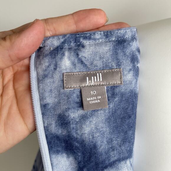 J Jill 3/4 Sleeves 100% Linen Shift Dress 10 Blue Hawaiian Tropical Palm Floral - Picture 9 of 15